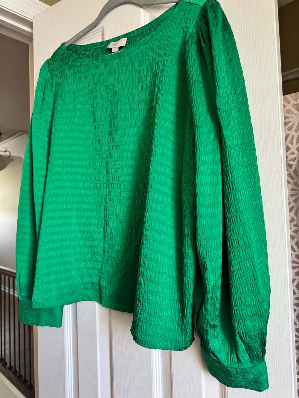 LOFT Emerald Green Textured Scoop Neck Blouse - Picture 2 of 3